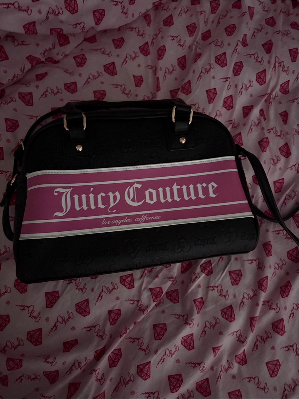 Juicy Couture Black and Pink Logo Dome Satchel